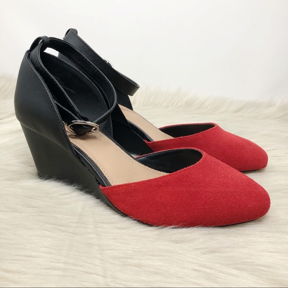 red and black wedge shoes